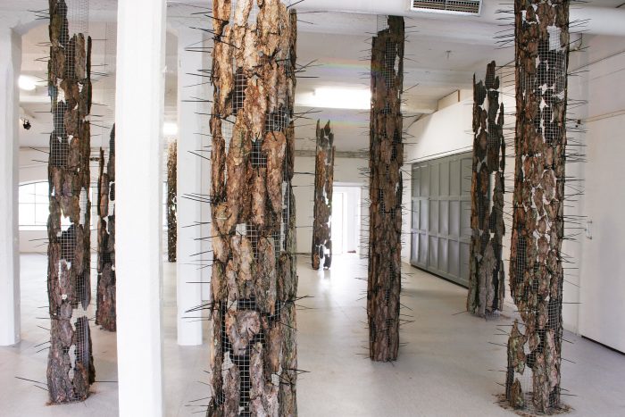 Forest Composition, 2009, installation; chicken wire, bark, cable tie